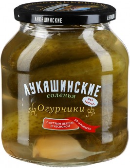 Огурчики Лукашинские солёные по-Армянски с острым перцем и чесноком 670гр.Продаётся упаковками 8-банок. 
